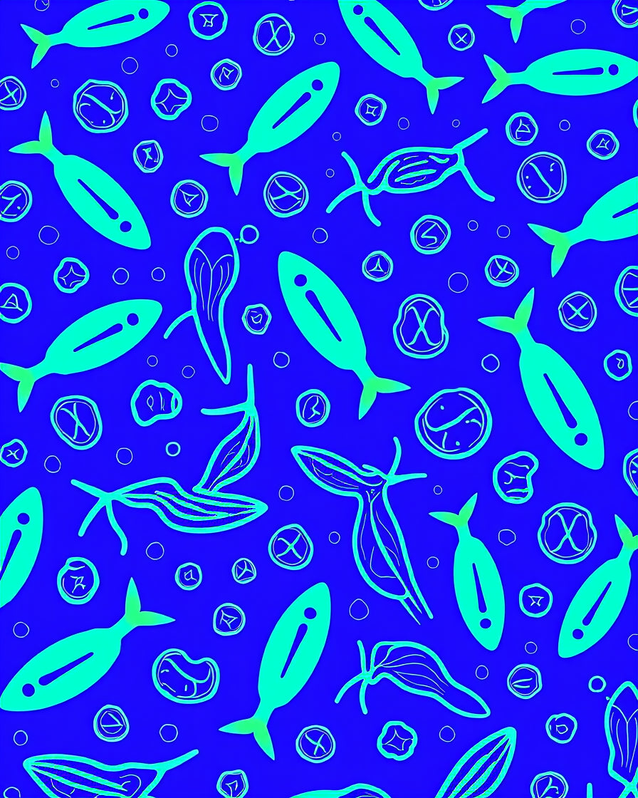 Blue Aqua Fish Scattered Whimsy Rug