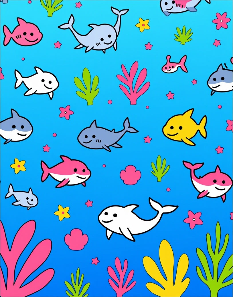 Bright Blue Ocean Shark Friends Rug