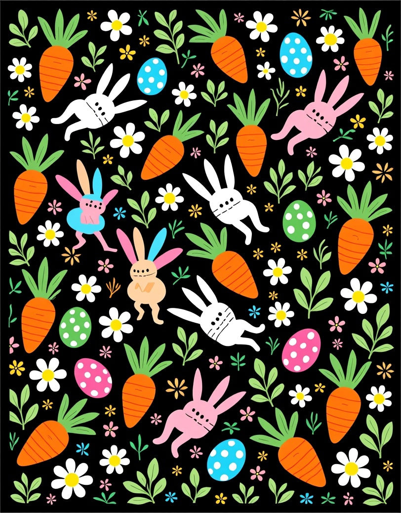 Whimsical Easter Bunnies Carrots Eggs Rug