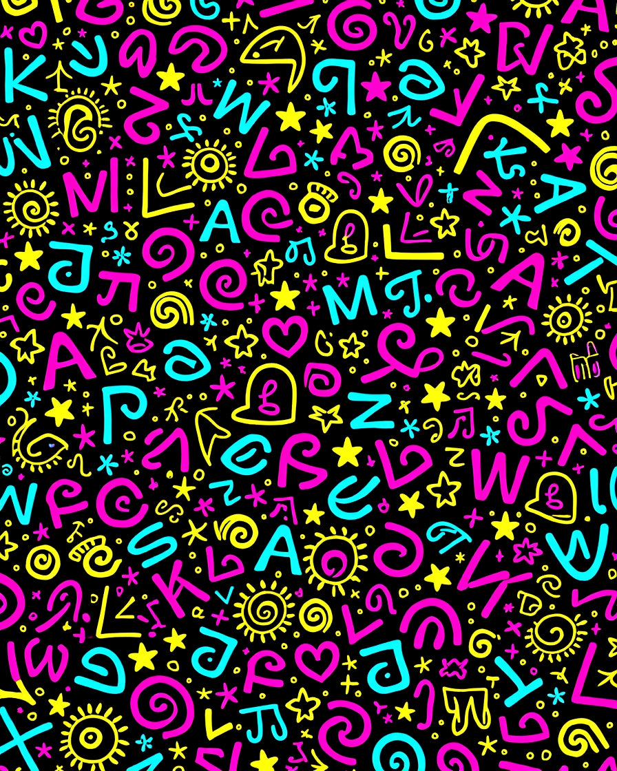 Colorful Alphabet and Symbols Collage Rug