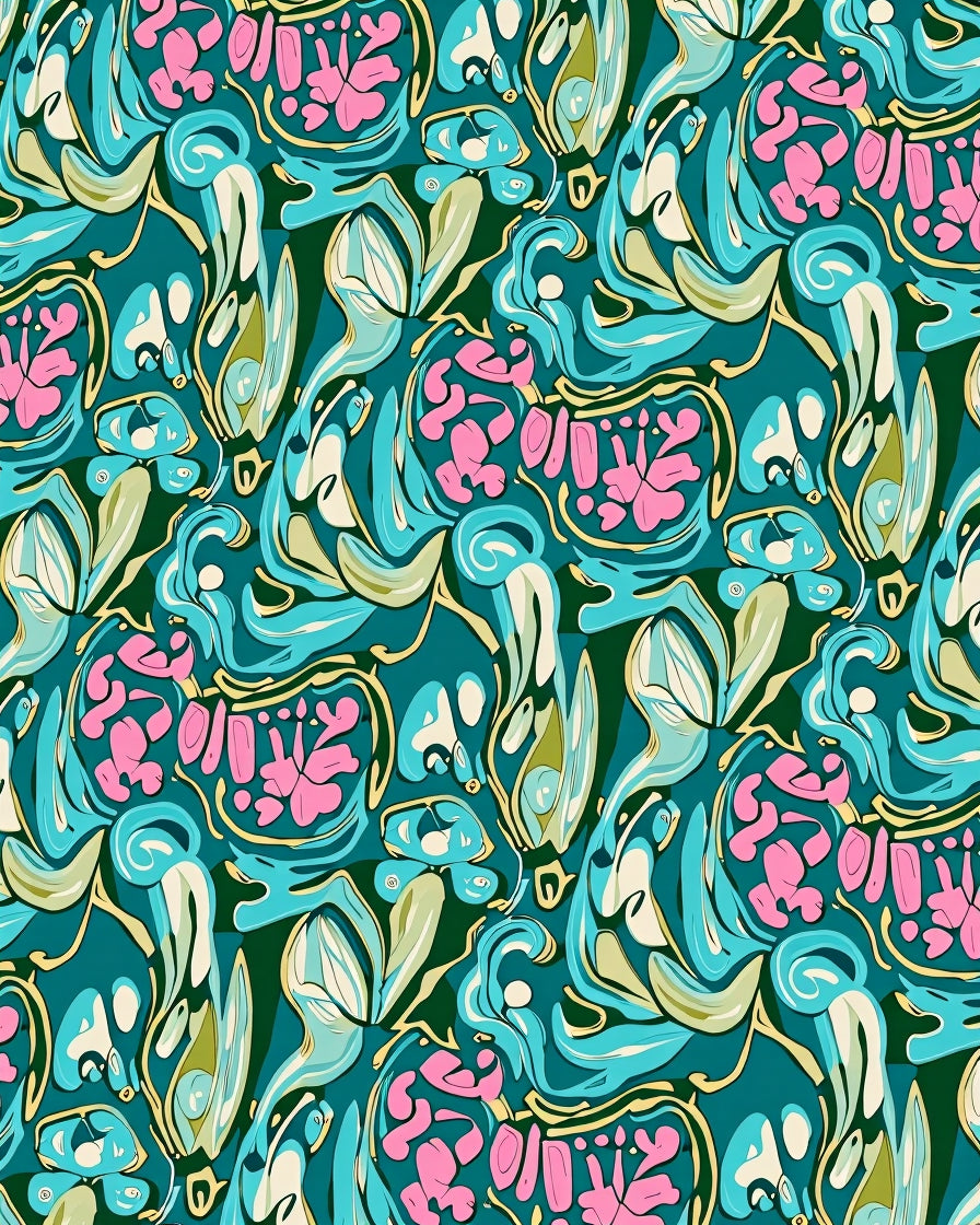 Teal Pink Abstract Organic Swirl Rug