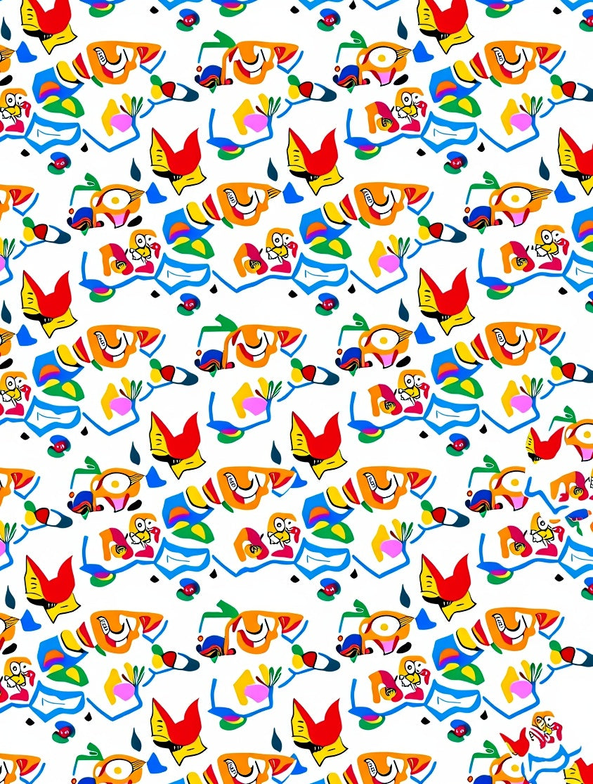 Abstract Whimsical Character Collage Rug