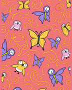 Whimsical Yellow Butterfly Pink Garden Rug