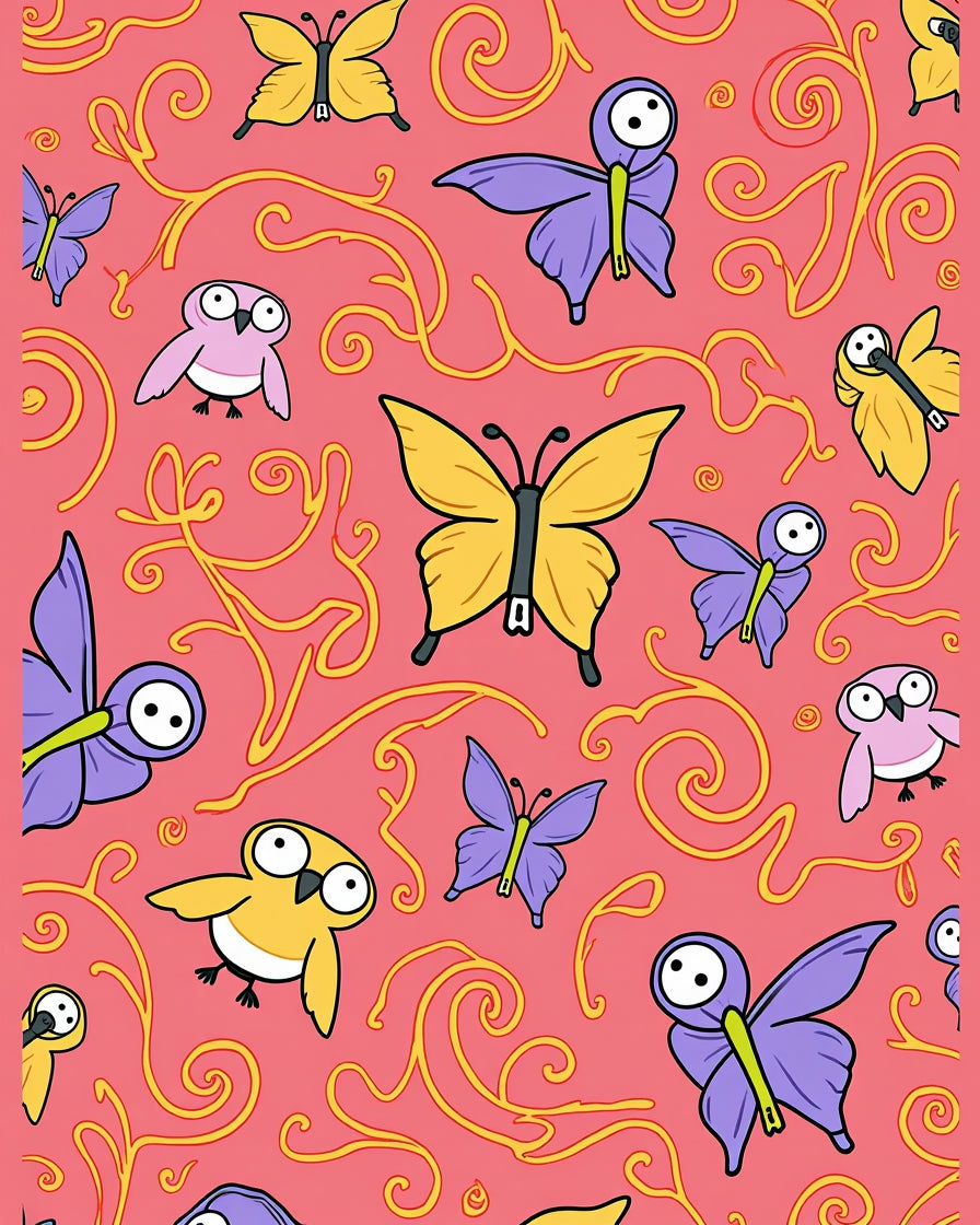Whimsical Yellow Butterfly Pink Garden Rug
