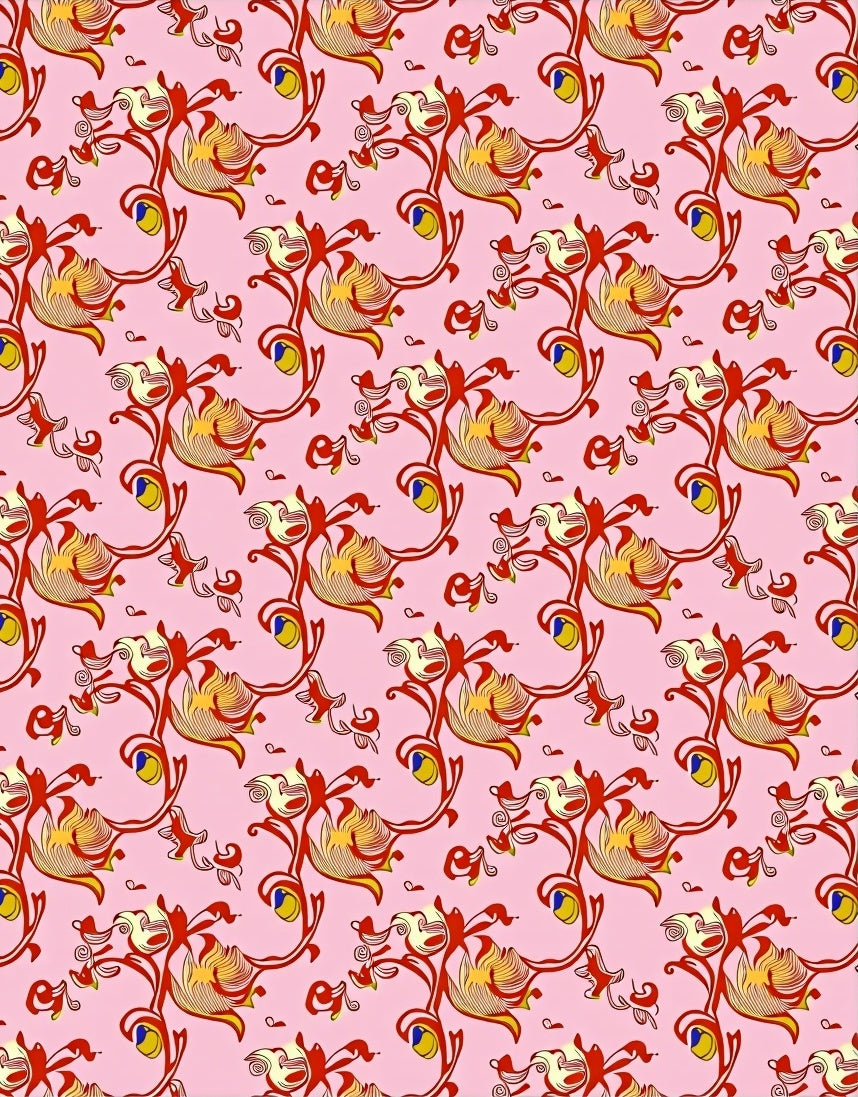 Whimsical Red Floral Vine Pink Rug