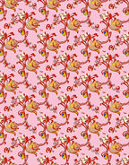 Whimsical Red Floral Vine Pink Rug