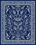 Deep Blue White Floral Tree Border Rug