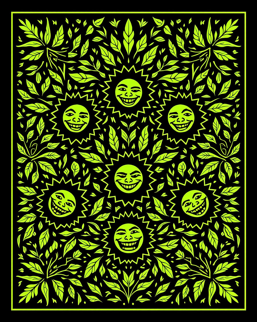 Psychedelic Sun Foliage Black Rug
