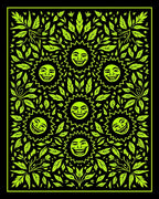 Psychedelic Sun Foliage Black Rug