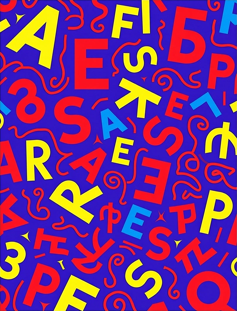 Retro Alphabet Collage Blue Rug