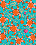 Bright Orange Sunburst Floral Aqua Rug