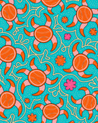 Bright Orange Sunburst Floral Aqua Rug