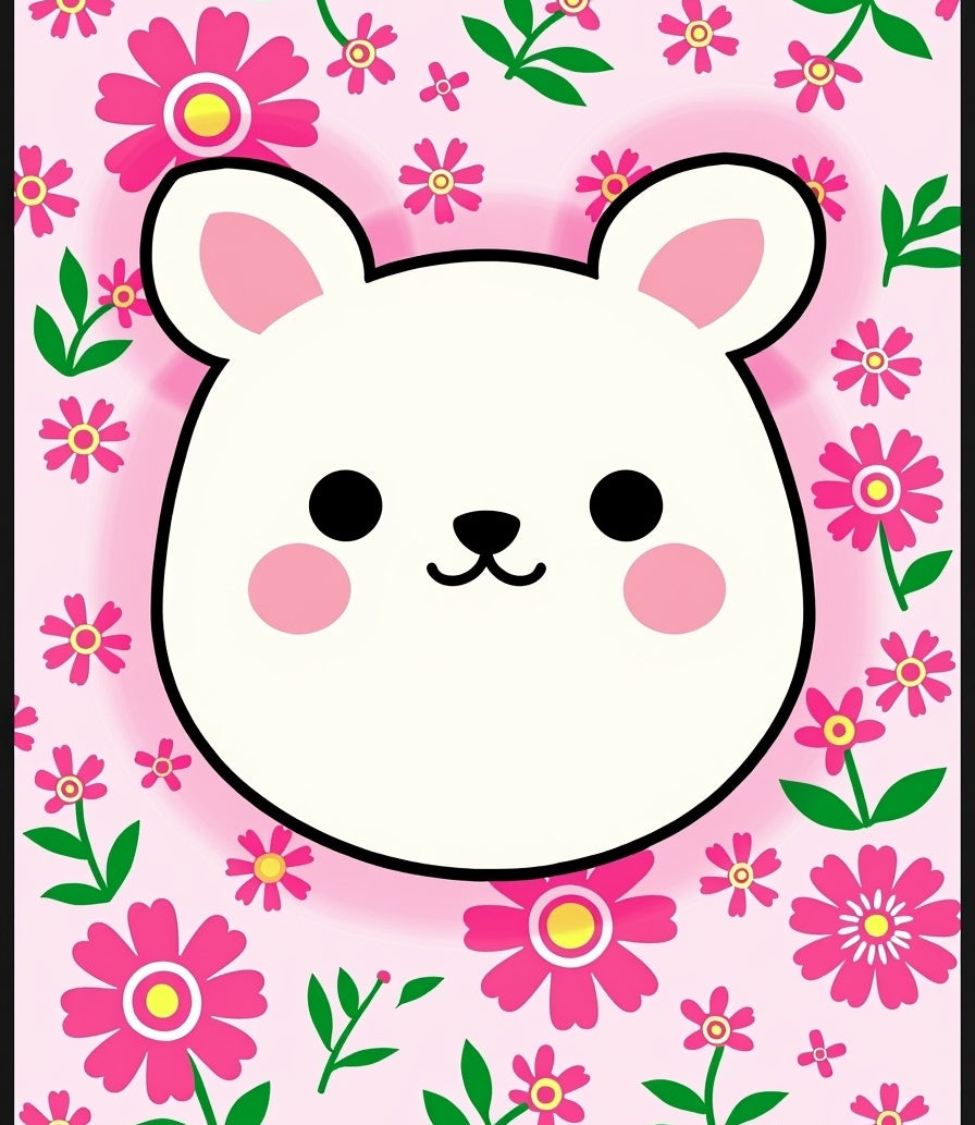 Cute White Bear Pink Floral Background Rug