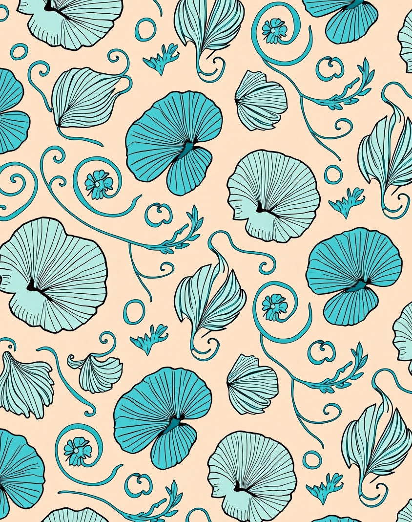 Aqua Floral Scroll Vines Rug