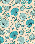 Aqua Floral Scroll Vines Rug