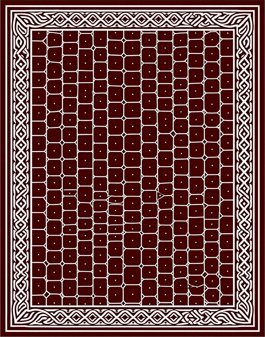 Deep Red White Geometric Lattice Rug