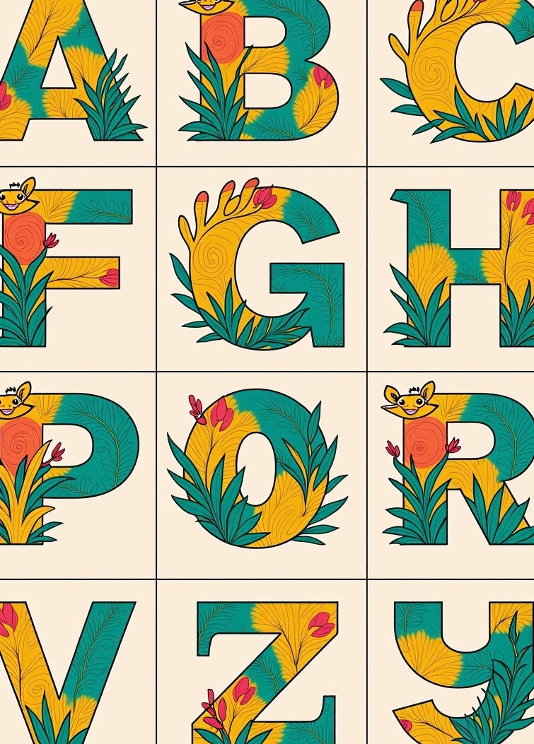 Whimsical Leafy Alphabet Floral Accents Rug