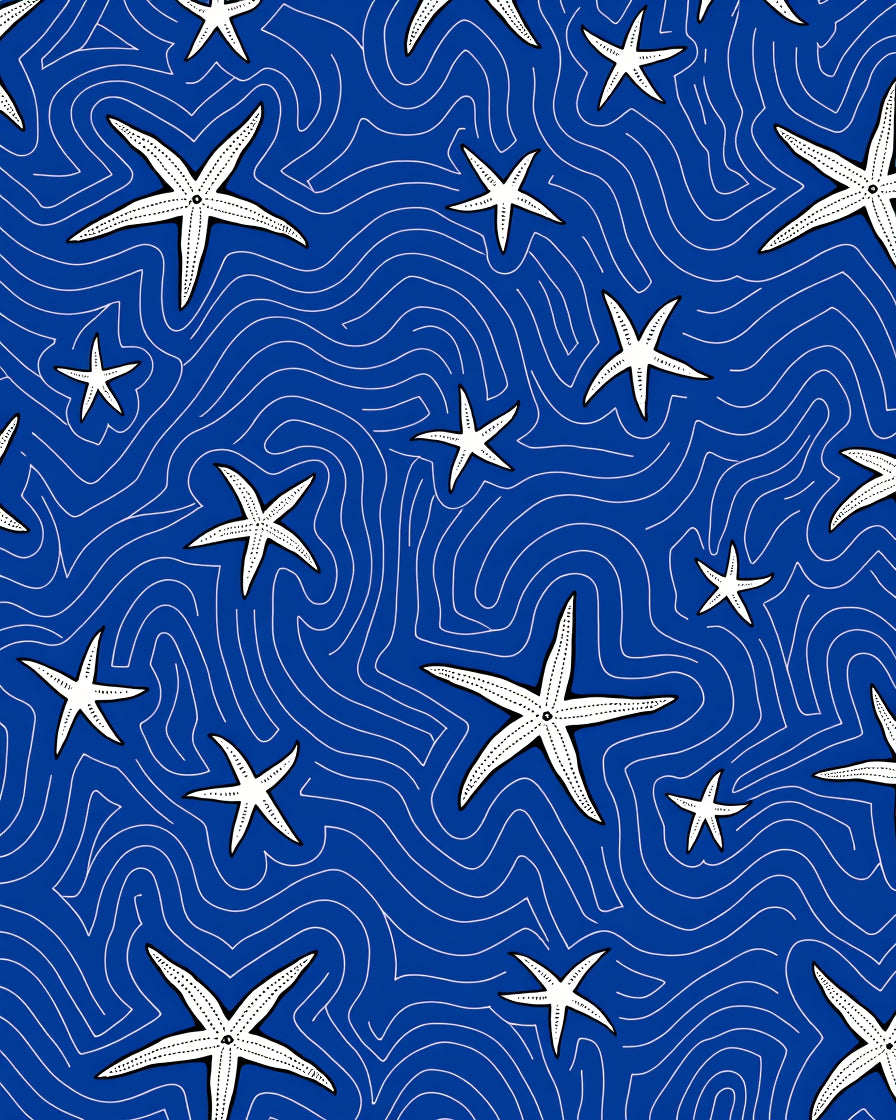 Ocean Blue Starfish Swirl Rug