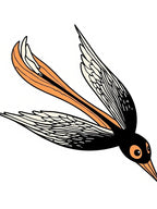 Whimsical Black Orange Bird Flying Whimsically Rug
