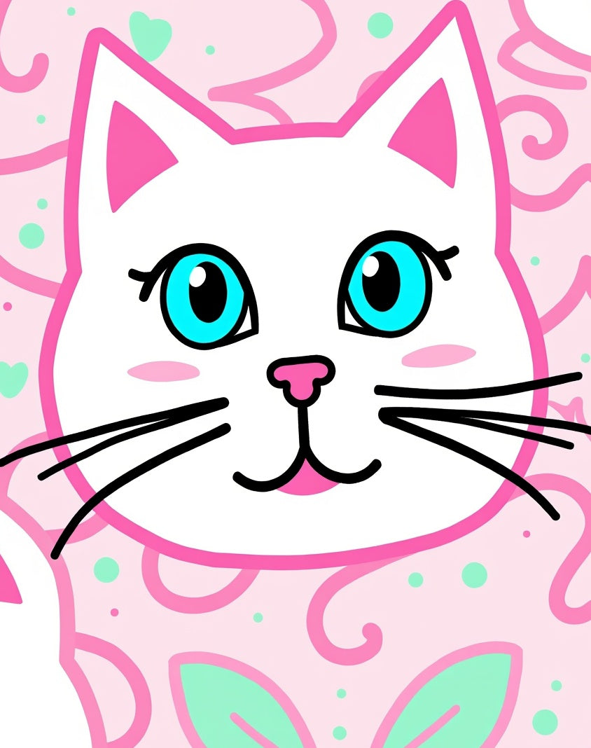 Cute Pink White Cat Blue Eyes Rug