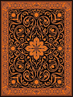 Black Orange Floral Medallion Border Rug
