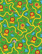Jungle Safari Playful Lions Elephants Maze Rug
