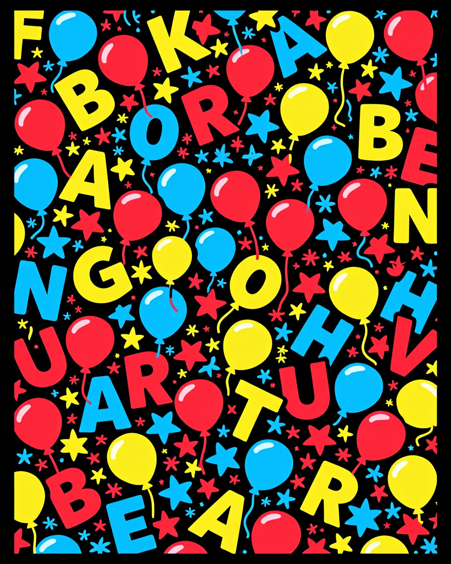 Balloons Stars Letters Red Yellow Blue Rug
