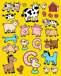 Whimsical Farm Animals Alphabet Yellow Rug