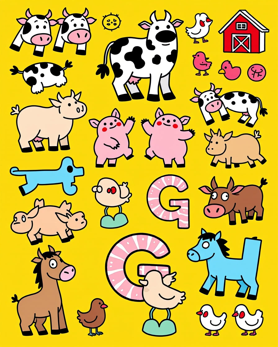 Whimsical Farm Animals Alphabet Yellow Rug