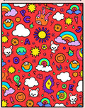 Whimsical Red Cartoon Friends Rainbow Rug