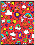 Whimsical Red Cartoon Friends Rainbow Rug