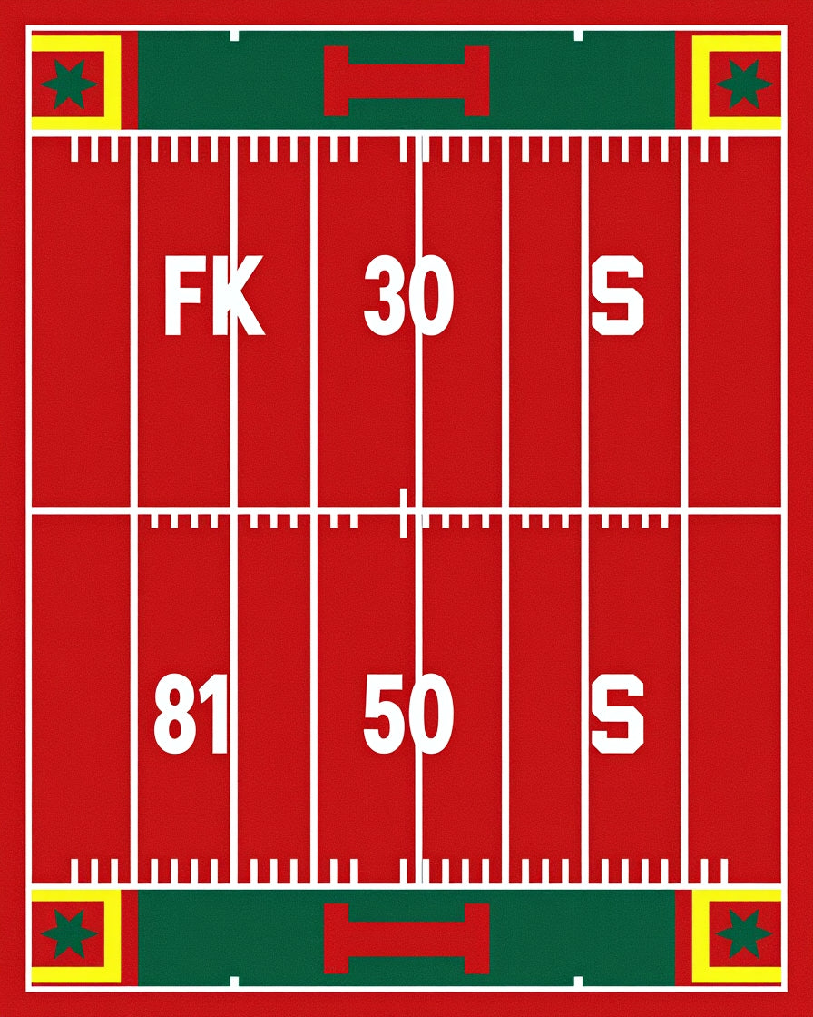 Red Green Stadium Field Lines Rug