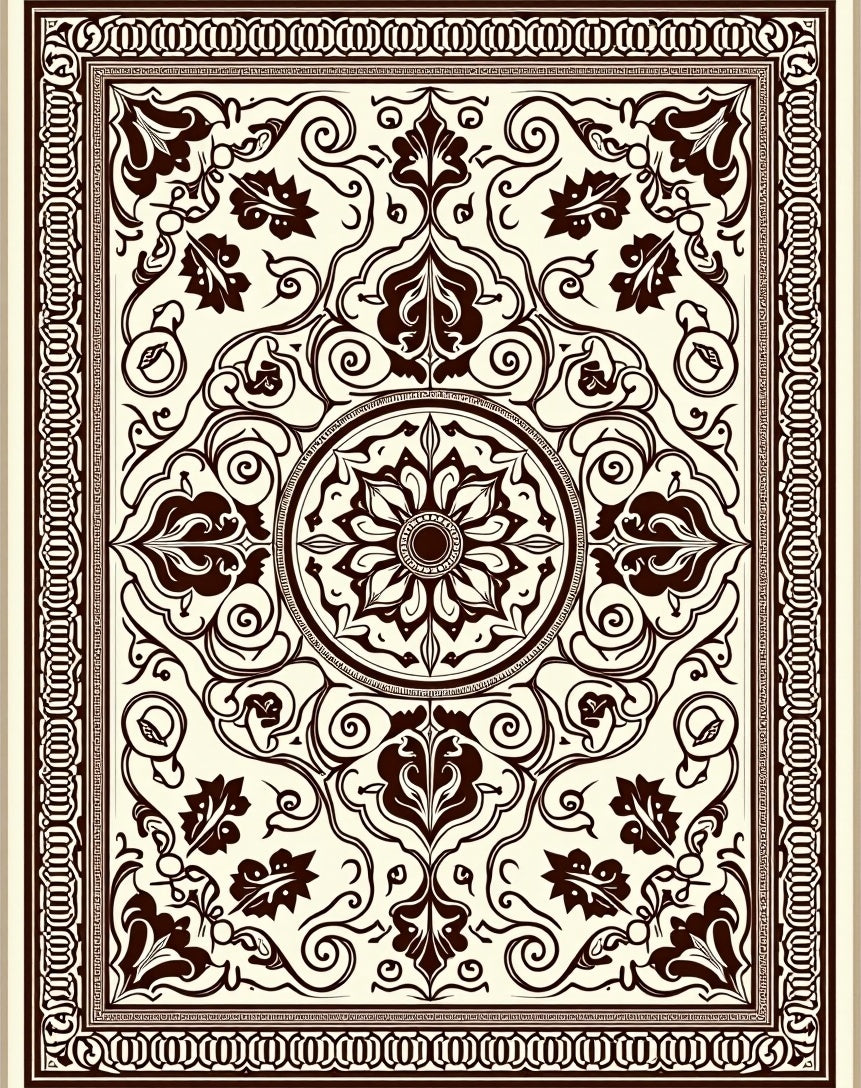 Ornate Cream and Chocolate Floral Medallion Rug