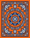 Orange Navy Floral Medallion Border Rug
