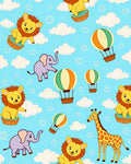 Whimsical Circus Animals Hot Air Balloon Adventure Rug