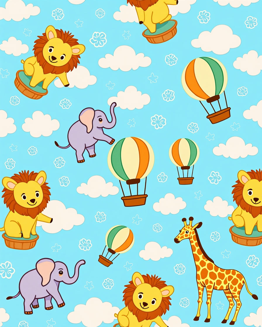 Whimsical Circus Animals Hot Air Balloon Adventure Rug