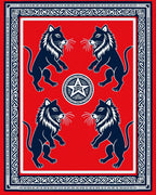 Bold Navy Lions Red Medallion Border Rug