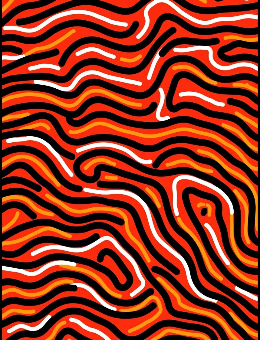 Vibrant Red Wavy Abstract Lines Rug