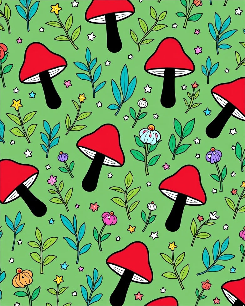 Whimsical Red Mushroom Garden Stars Rug