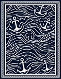 Dark Blue Nautical Anchor Waves Rug