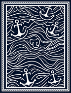 Dark Blue Nautical Anchor Waves Rug