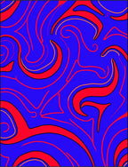 Vibrant Crimson Swirls on Blue Rug