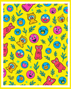 Vibrant Yellow Cartoon Character Collage Rug