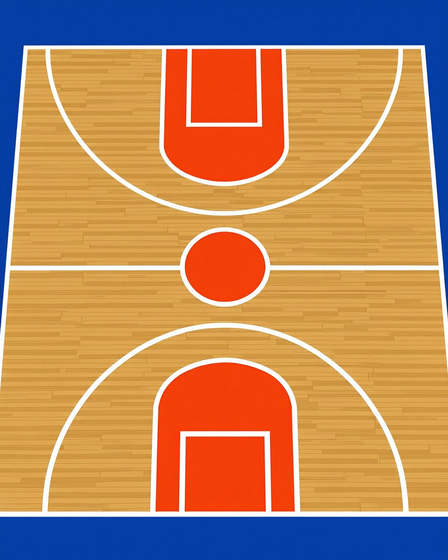 Orange Basketball Court Wooden Lines Rug