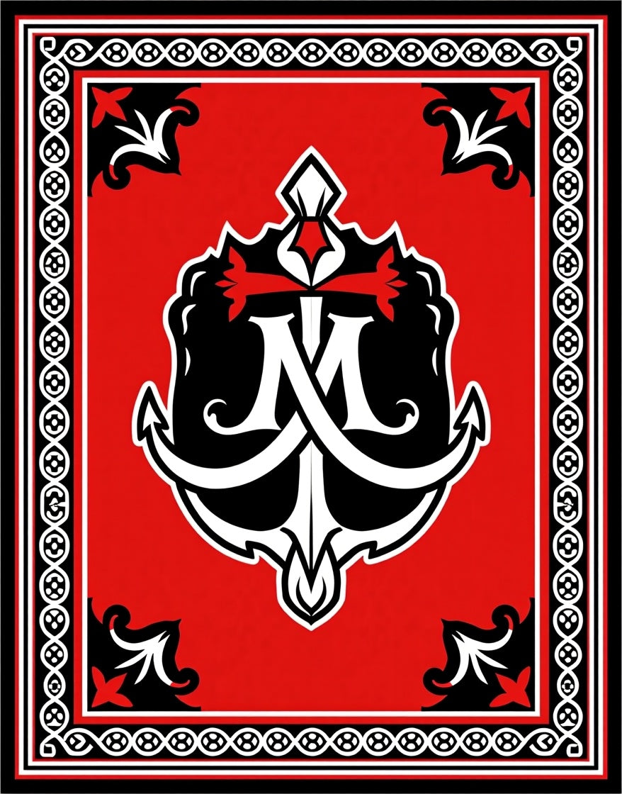 Bold Red Anchor Emblem Nautical Rug