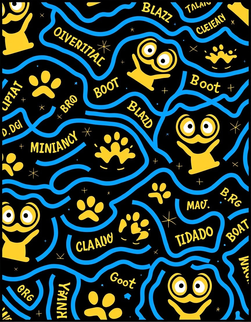 Whimsical Yellow Characters Blue Waves Rug