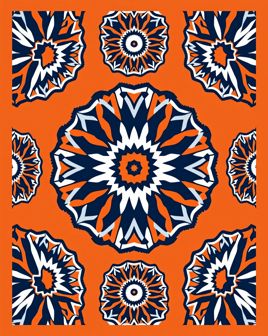 Bold Orange Navy Geometric Medallion Rug