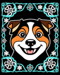 Charming Canine Portrait Teal Floral Frame Rug