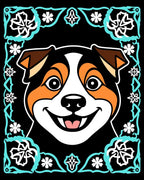 Charming Canine Portrait Teal Floral Frame Rug