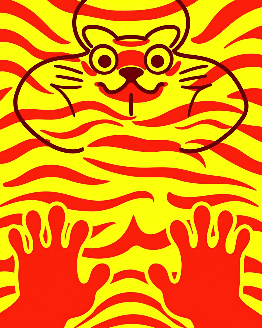 Bold Red Yellow Tiger Character Rug